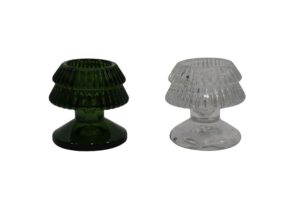 Glass tealight/taper candle holder d.8x8cm