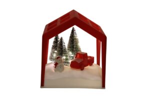 Plastic Led house w/x-mas deco 13.5x12x15cm