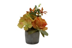 Mixed flowers in cement pot 22cmH