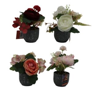 Mixed flowers in cement pot 19cmH