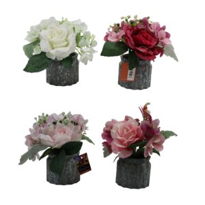 Rose + hydrangea in plastic pot 20cmH