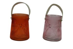 Glass candle holder w/pu handle d.13x16cm