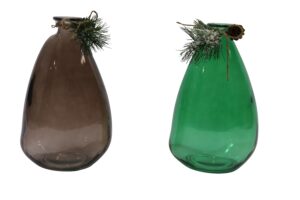 Glass vase w/x-mas deco 15x12x26cm