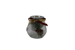 Glass tealight holder w/x-mas deco d.10.7x11cm