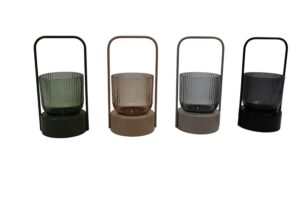 Metal tealight holder w/glass 10.5x9.5x20.5cm
