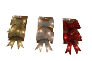 Tinsel pvc bow w 4Led lights / 14x19cm S/2