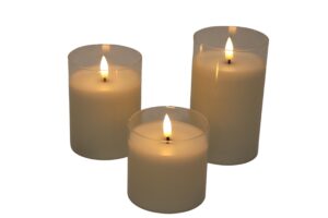 Glass cup w/wax Led candle S/3