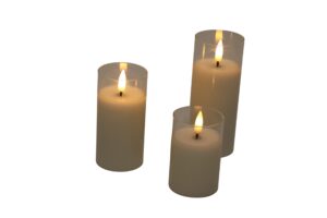 Glass cup w/wax Led candle S/3